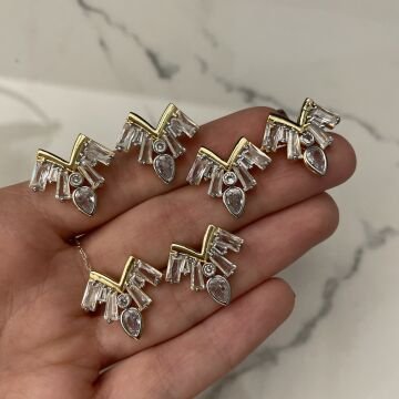 İthal Baget Taşlı Tasarım Küpe ve Silva