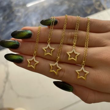 925 Ayar Gümüş Taşlı Yıldız Kolye Staril