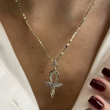 İthal Taşlı Tasarım Ank İşareti Kolye