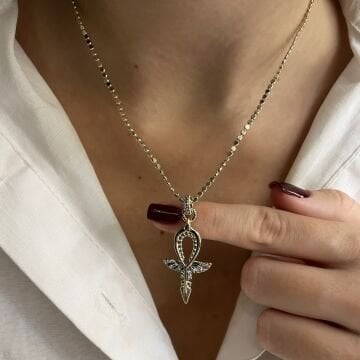 İthal Taşlı Tasarım Ank İşareti Kolye