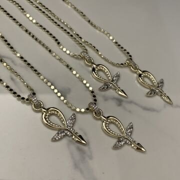 İthal Taşlı Tasarım Ank İşareti Kolye