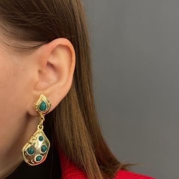 925 Ayar Gümüş Malakit Taşlı Tasarım Küpe Zinda