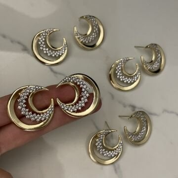 İthal Taş Detaylı Tasarım Ay Küpe