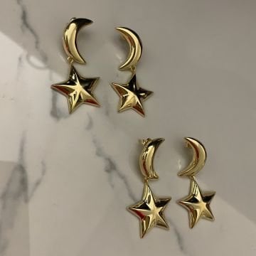 925 Ayar Gümüş Ay Yıldız Küpe