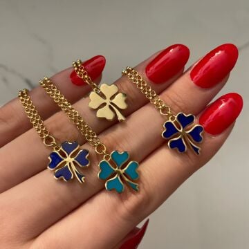 925 Ayar Gümüş Altın İşçilikli Özel Seri Yonca Kolye So Luck
