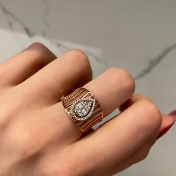 925 Ayar Gümüş Damla Taşlı Pırlanta Modeli Yüzük Amelya