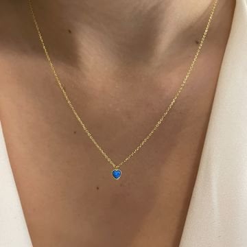 925 Ayar Gümüş Minimal Opal Taşlı Kalp Kolye
