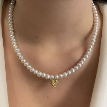925 Ayar Gümüş Harfli İnci Kolye Pearly