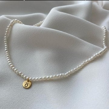 925 Ayar Gümüş Harfli İnci Kolye Pearly