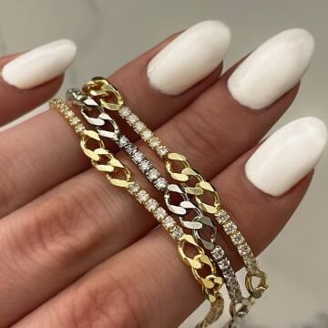 925 Ayar Gümüş Zincir Detaylı Su Yolu Bileklik Zofista