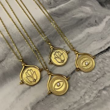 925 Ayar Gümüş İthal Çift Taraflı Tasarım Kolye Karina