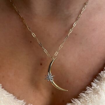 İthal Kutup Yıldızı Detaylı Tasarım Ay Kolye Lune