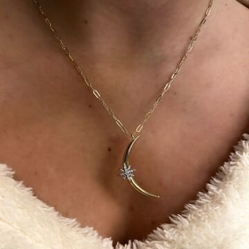 İthal Kutup Yıldızı Detaylı Tasarım Ay Kolye