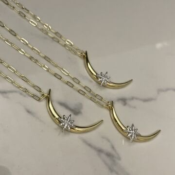 İthal Kutup Yıldızı Detaylı Tasarım Ay Kolye