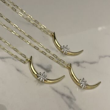 İthal Kutup Yıldızı Detaylı Tasarım Ay Kolye Lune