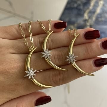 İthal Kutup Yıldızı Detaylı Tasarım Ay Kolye