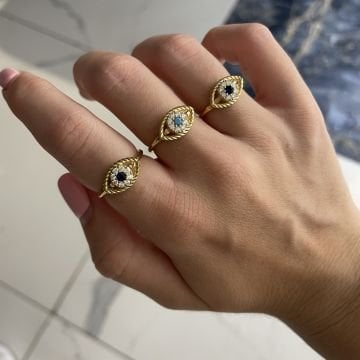 925 Ayar Gümüş Taş Detaylı Göz Yüzük Carine
