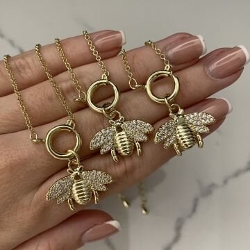 İthal Taşlı Tasarım Arı Kolye