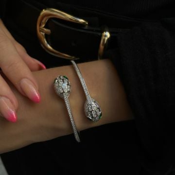 925 Ayar Gümüş Swarovski Taşlı Yılan Kelepçe Bileklik Cherish