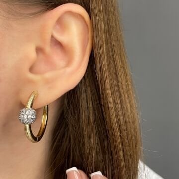 İthal Taşlı Top Model Halka Küpe