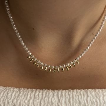 İthal Damla Taşlı İnci Kolye Samira