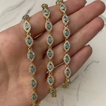 İthal Turkuaz Taşlı Tasarım Göz Bileklik Gözüm