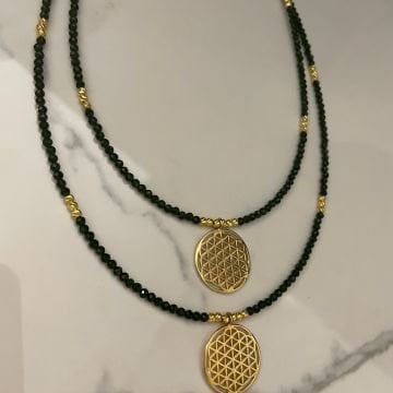 925 Ayar Gümüş Yeşim Taşlı Yaşam Çiçeği Kolye Yeşim