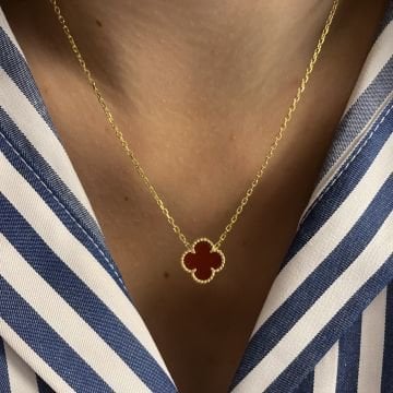 925 Ayar Gümüş İthal Sedef Taşlı Minimal Yonca Kolye Penny