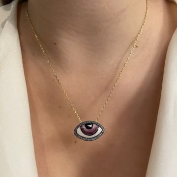 925 Ayar Gümüş Mor Mineli Tasarım Kolye Kaylie