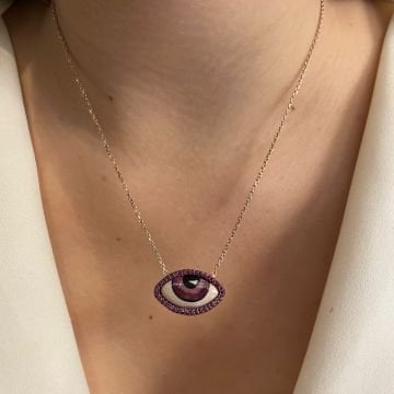 925 Ayar Gümüş Taşlı Mor Mineli Tasarım Kolye Luana