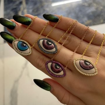 925 Ayar Gümüş Taşlı Mor Mineli Tasarım Kolye Luana