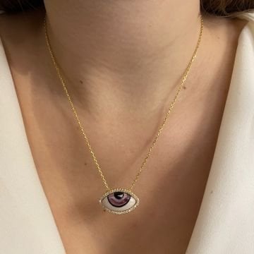 925 Ayar Gümüş Mor Mineli Tasarım Kolye Dorina