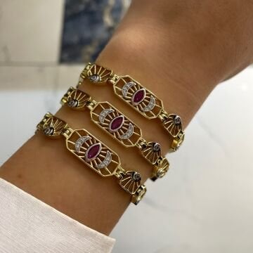 İthal Pembe Taş Detaylı Gözlü Tasarım Bileklik