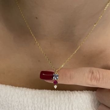 925 Ayar Gümüş İthal Tiria Renkli Taşlı Kolye Chery