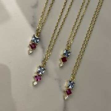 925 Ayar Gümüş İthal Tiria Renkli Taşlı Kolye Chery