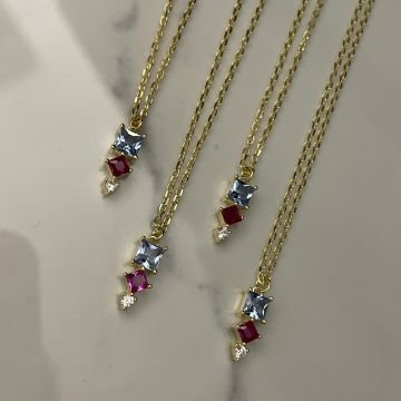 925 Ayar Gümüş İthal Tiria Renkli Taşlı Kolye Chery