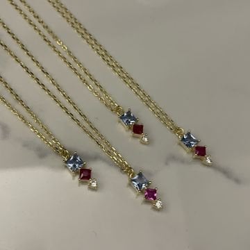 925 Ayar Gümüş İthal Tiria Renkli Taşlı Kolye Chery
