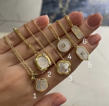 925 Ayar Gümüş İthal Sedef Taşlı Tasarım Kolye