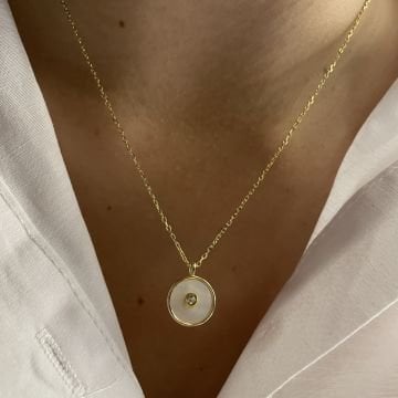 925 Ayar Gümüş İthal Sedef Taşlı Tasarım Kolye