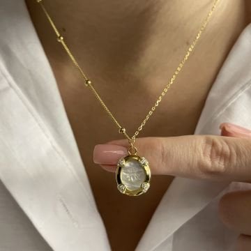 925 Ayar Gümüş İthal Sedef Taşlı Tasarım Kolye