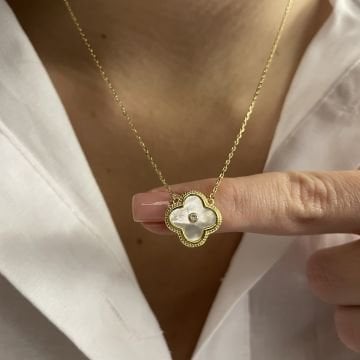 925 Ayar Gümüş İthal Sedef Taşlı Tasarım Kolye
