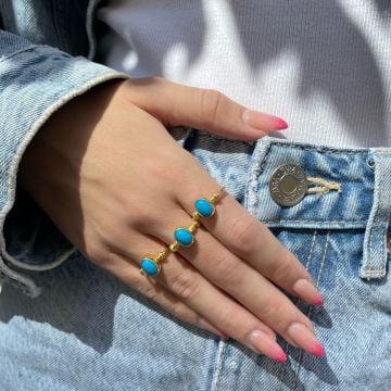 925 Ayar Gümüş Turkuaz Taşlı Yüzük Seasy