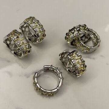 İthal Taşlı İki Renkli Tasarım Halka Küpe