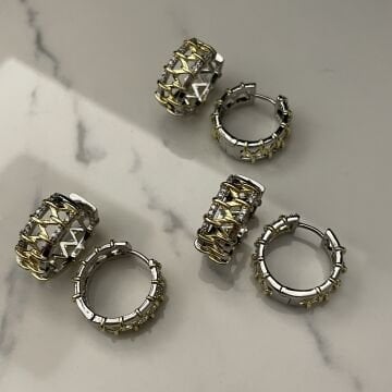 İthal Taşlı İki Renkli Tasarım Halka Küpe