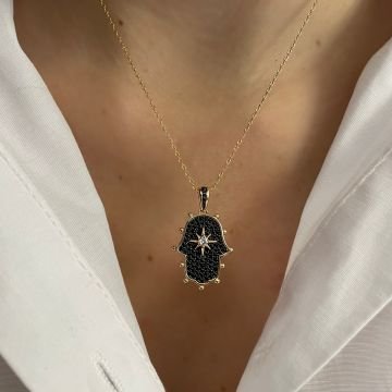 925 Ayar Gümüş İthal Oniks Taşlı Tasarım Kolye